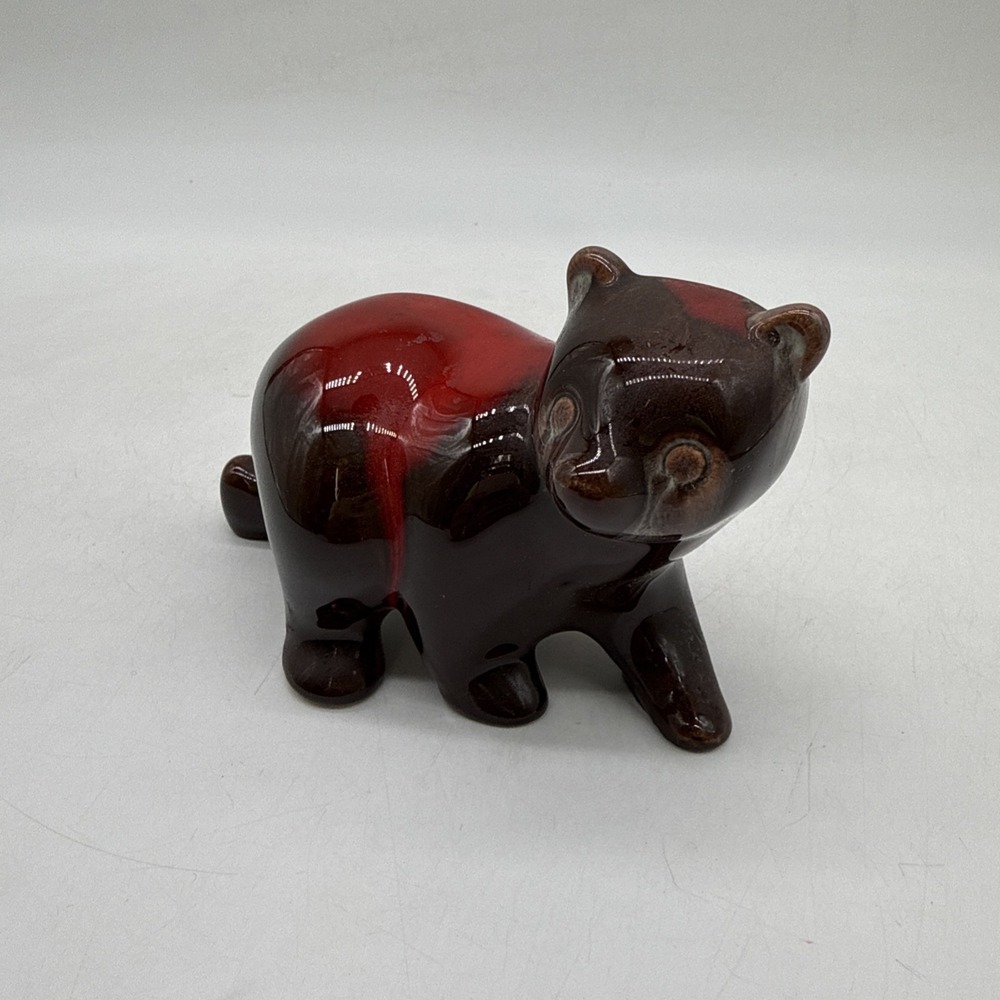 Vintage Canadiana Pottery Bear Red Brown Ontario Canada Small